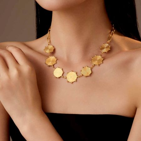 Brass 22k gold plated Choker necklace, Roud charm necklace for women